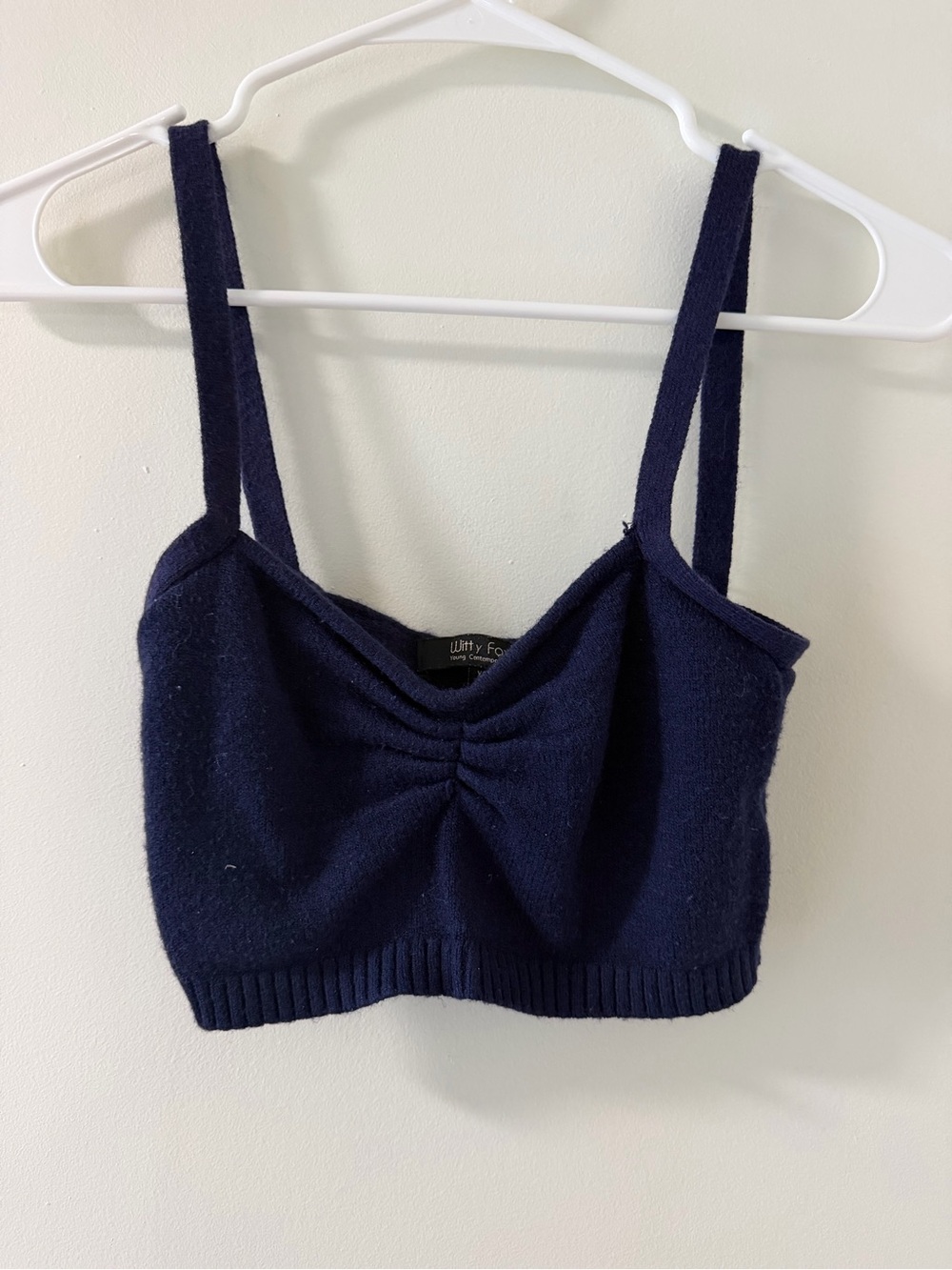 Witty Fox Cropped Tank Top Womens XS Navy Good Ruched Front Knit Strappy